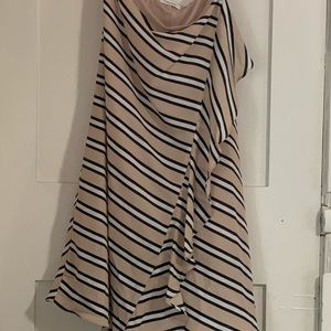 CK Womens Striped Ruffled Midi Skirt Beige Sz 4